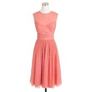 J Crew Coral Clara Dress in Silk Chiffon